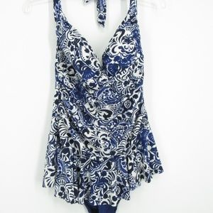 CHAPS Blue/White One Piece Swim Suit 16